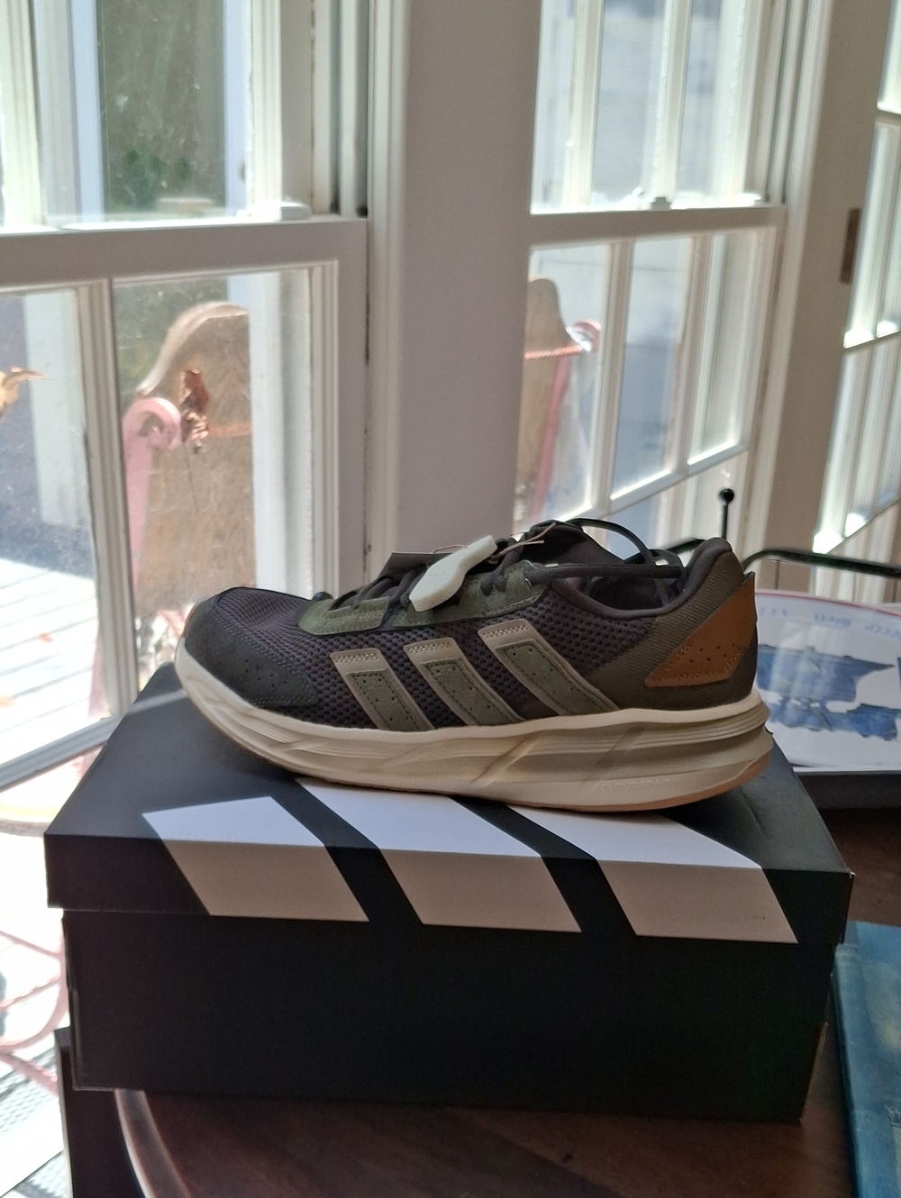adidas Men's Olive and Black Mesh Runner with Tan Accents